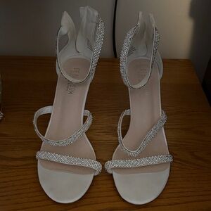 David's Bridal White Rhinestone Heels